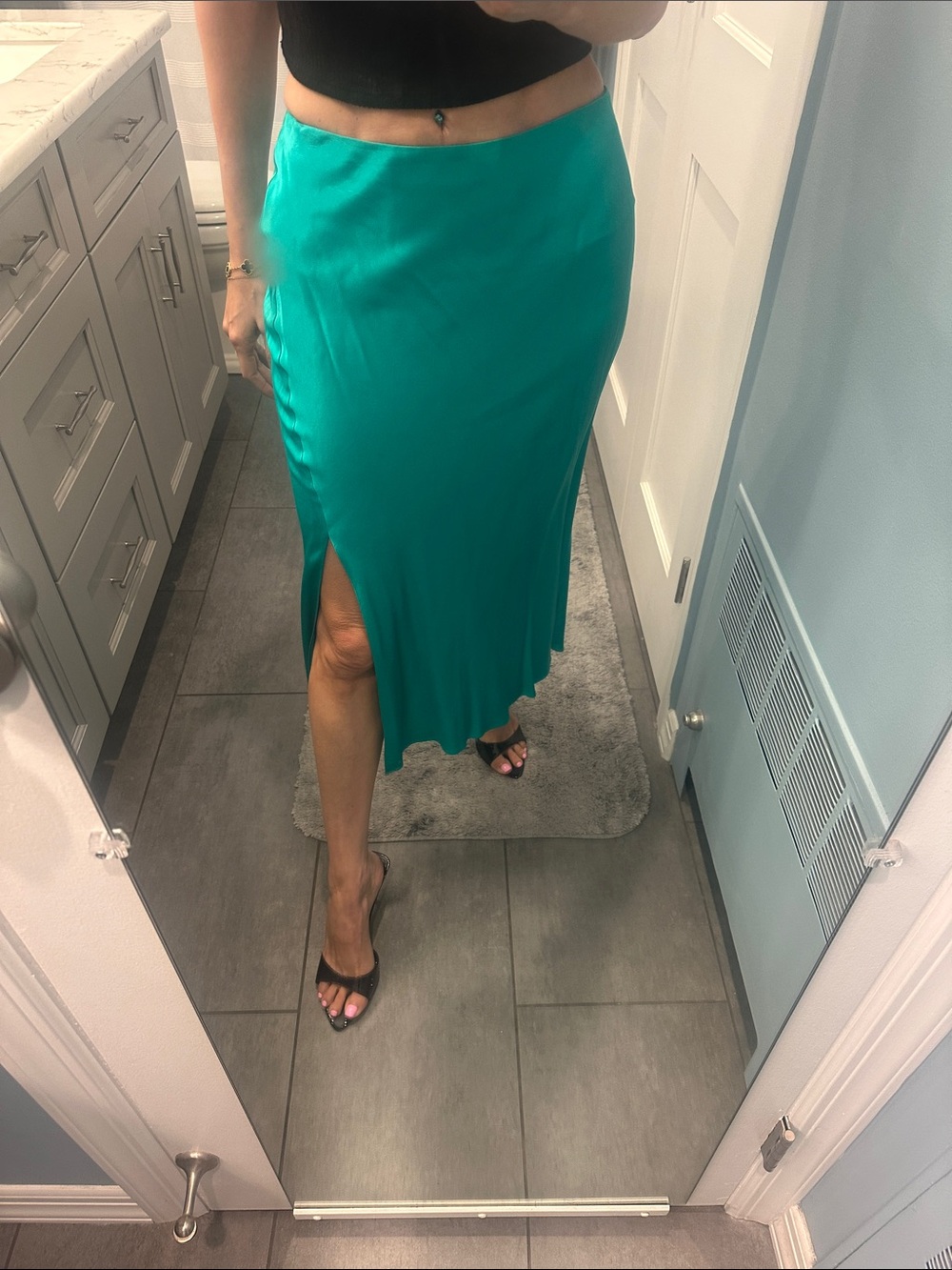 Rails Satin Teal Midi Skirt with Front Slit - Women